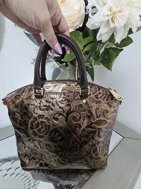 Rare Brahmin Gatsby Bronze Metallic Floral Embossed Leather Asher  Satchel